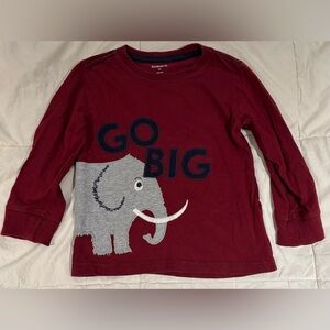 Kids Gymboree Maroon Long Sleeve Shirt Size 2T “Go Big” Elephant